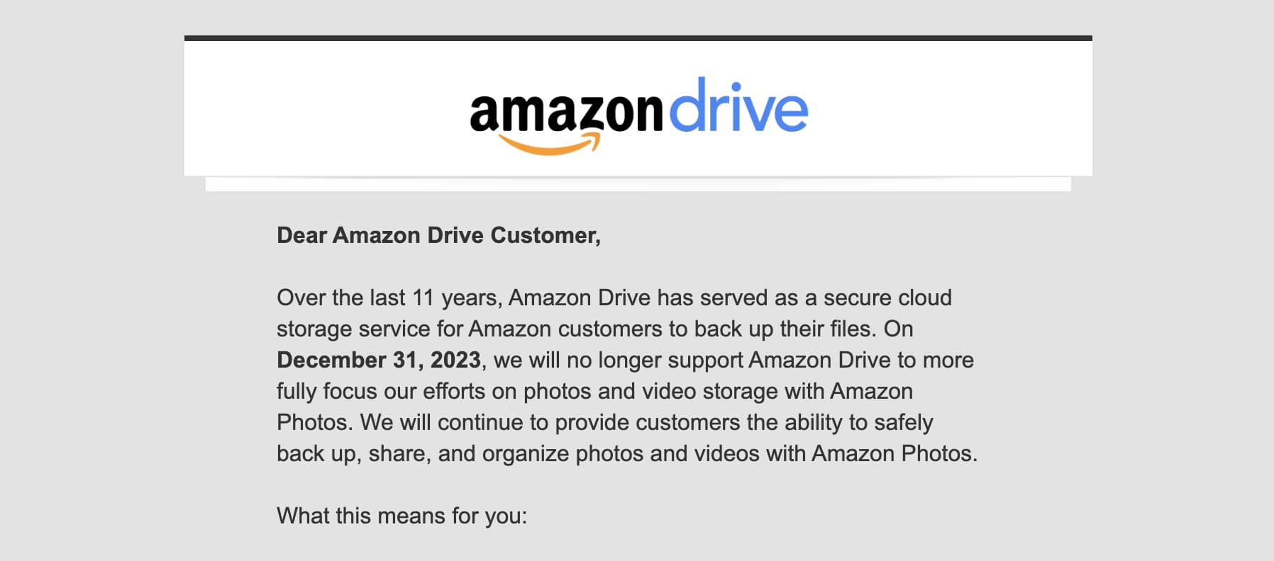 Amazon Drive is shutting down in 2023, no impact to Amazon Photos