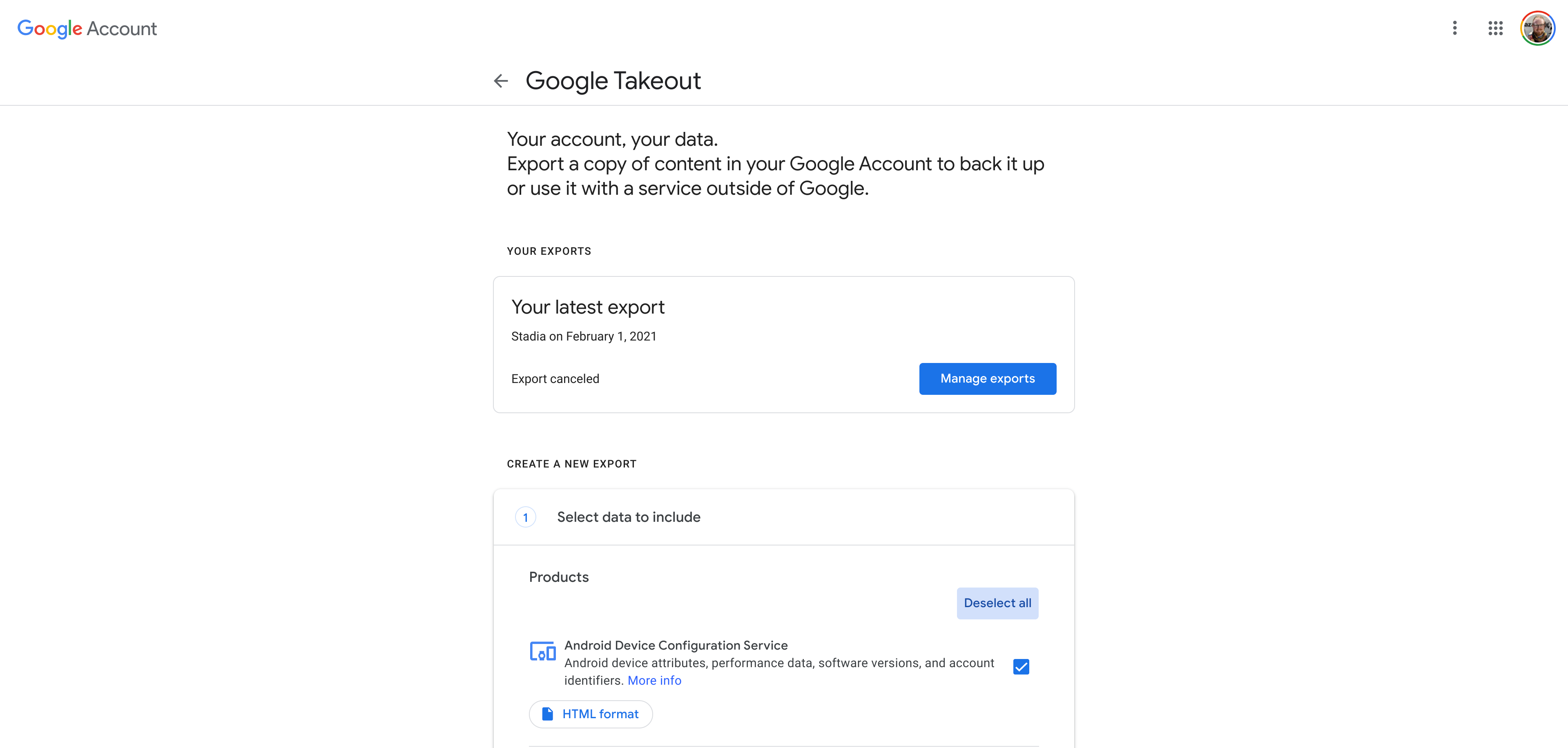 Comment exporter et télécharger vos sauvegardes de jeu depuis Google Stadia Page d'accueil Google Takeout